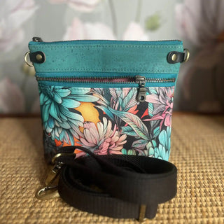 Izzy's Mom Cross-Body (M) - Turquoise Cork Sunlit Dahlias / Brushed Antique