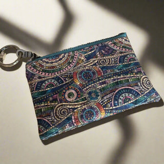 Zippered Coin-Key Pouch - Teal Cork Mosaic / Antique