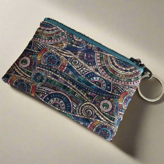 Zippered Coin-Key Pouch - Teal Cork Mosaic / Antique