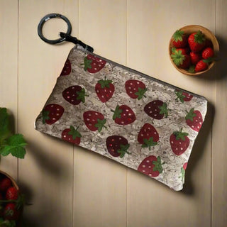 Zippered Coin-Key Pouch - Cork Strawberries / Antique