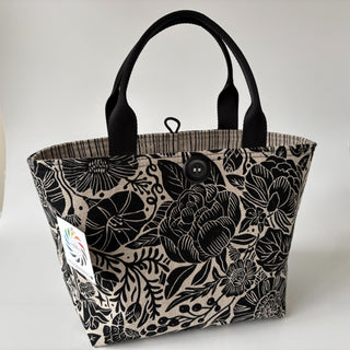 MiniTote - Linen Cotton / Floral Monochrome